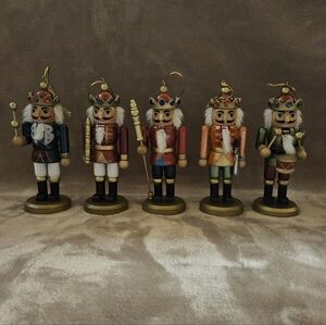 (5) Vintage Wood Nutcracker Ornament Set